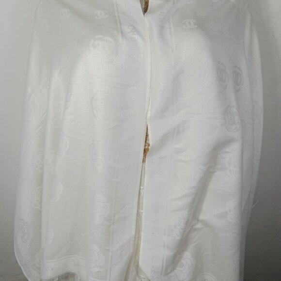 Authentic Chanel 65% Cashmere 35% Silk  Stole Wrap Scarf White Used - Picture 6 of 10